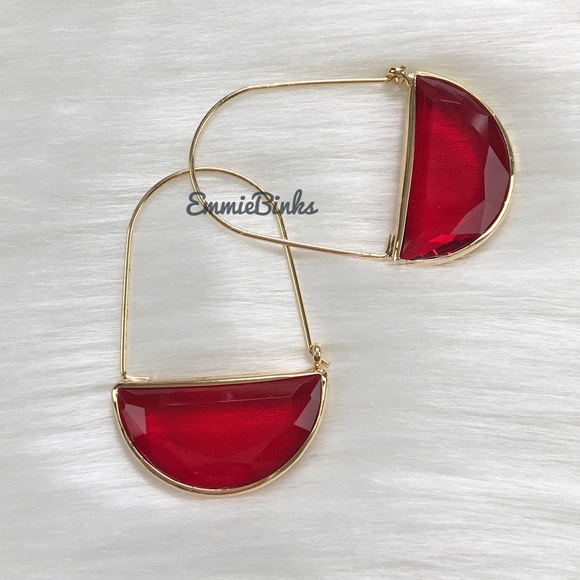 ✨3for$38 New Red Anthro Glass Crescent Hoop Earrings -Glass Dangle Earring Hoops - Picture 12 of 16